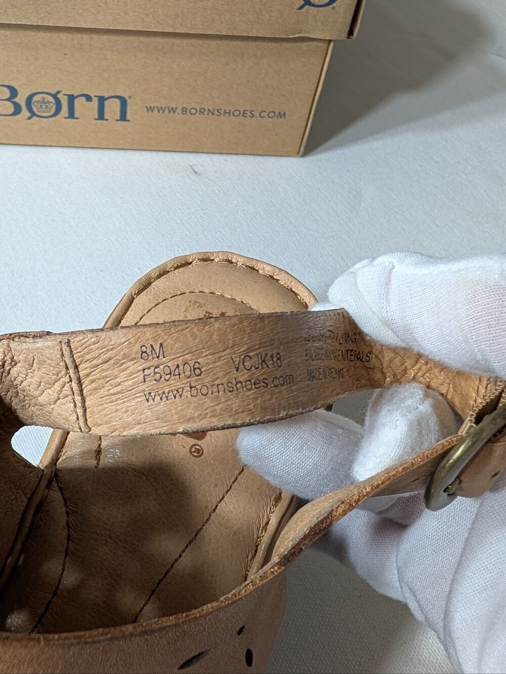 BORN Tan Leather Perforated Wedge Sandals - Picture 8 of 12